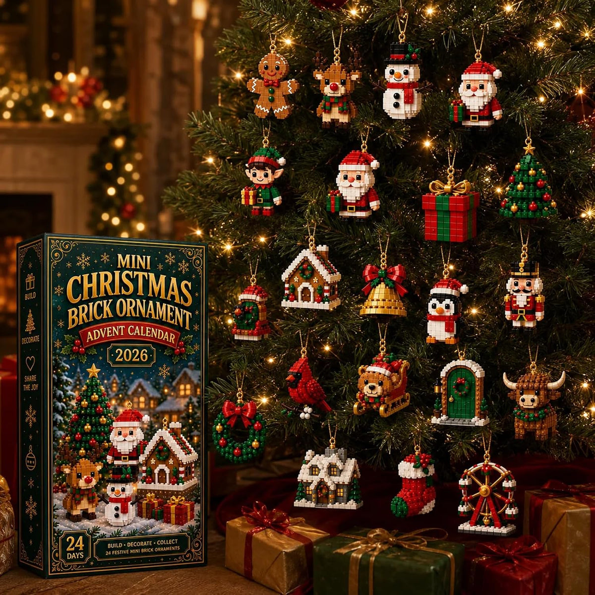 24-Day Mini Christmas Brick Ornament Advent Calendar – Holiday Countdown Set